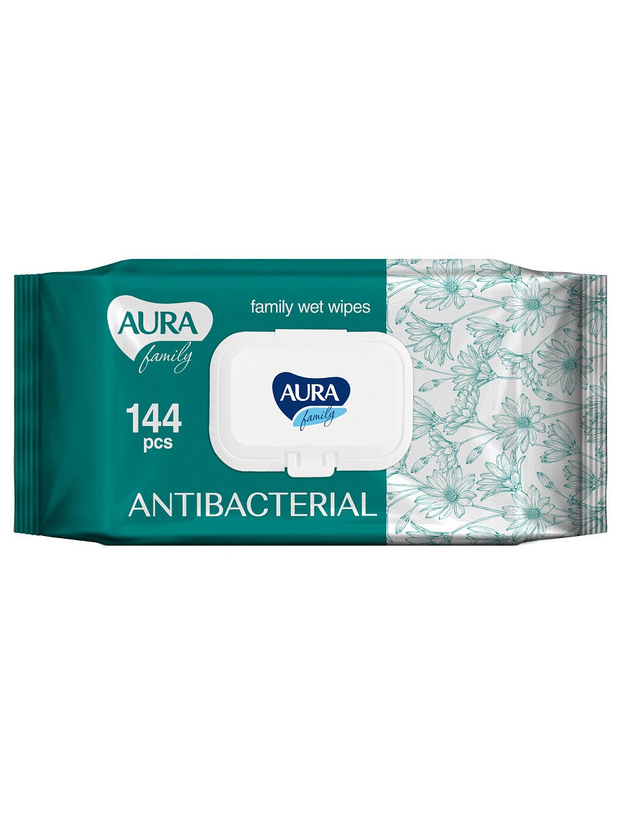 Аура Антибактериальные / Aura - влажные салфетки для всей семьи 144 шт .