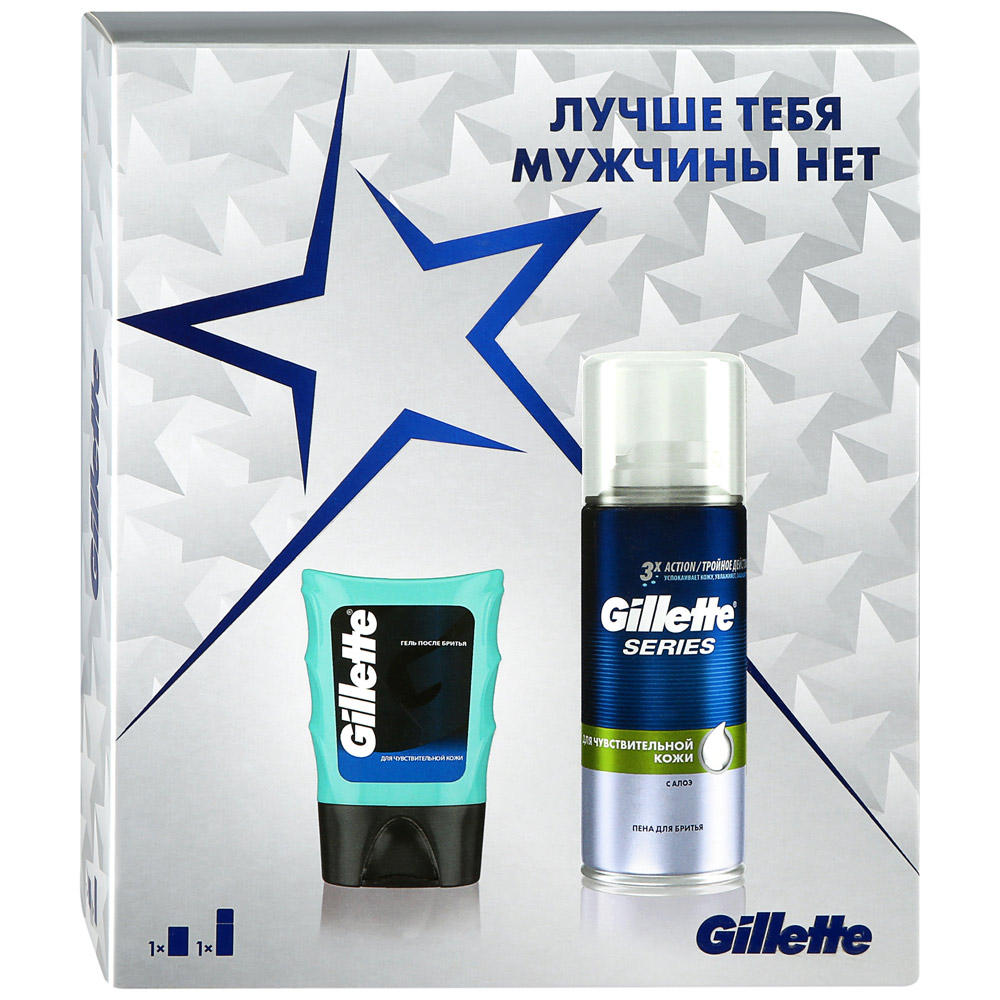 картинка Джилет / Gillette - Набор для чувствительной кожи Гель после бритья 75 мл + Пена для бритья 100 мл