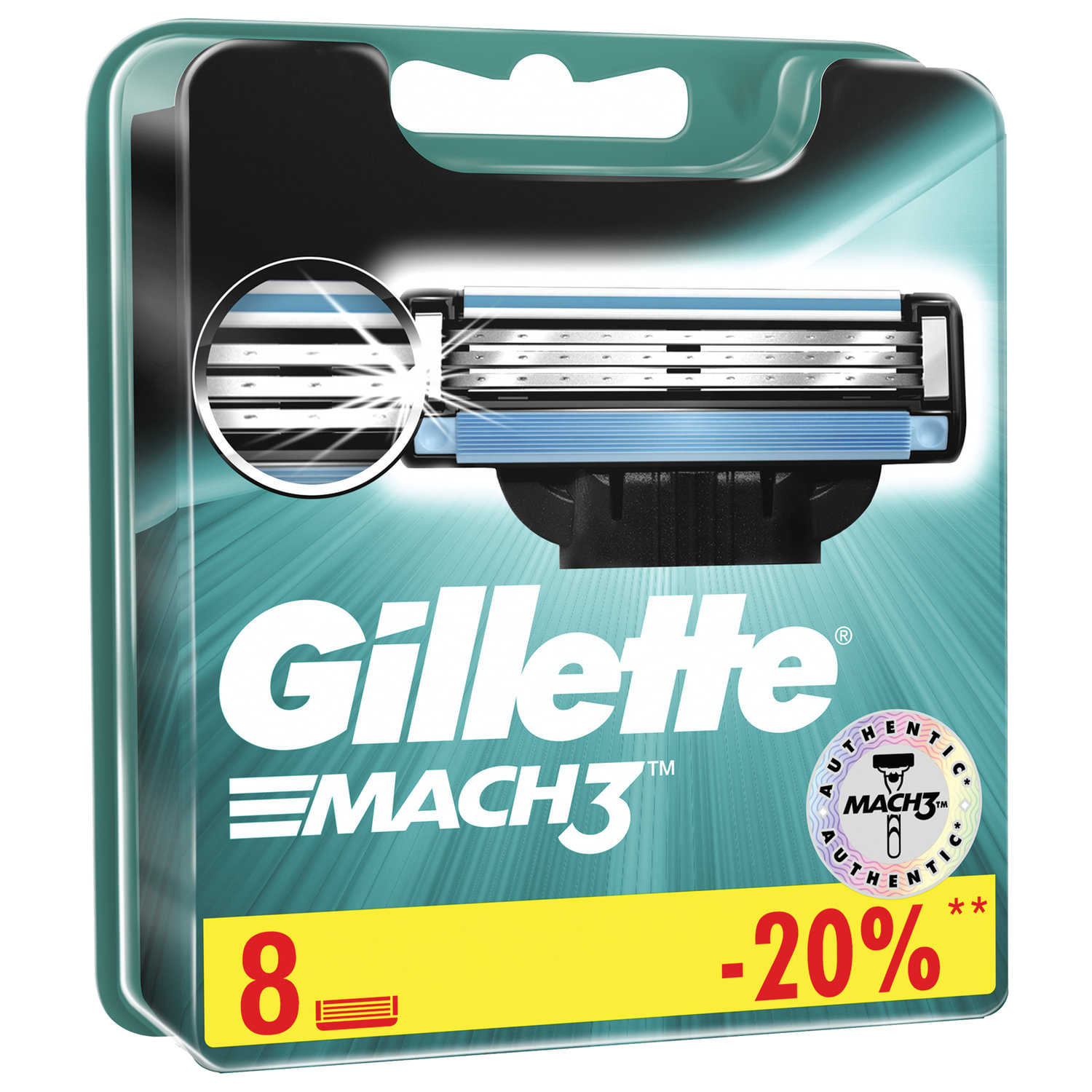 картинка Джилет Мак3 / Gillette Mach3 -  Сменные кассеты для бритья, 8 шт