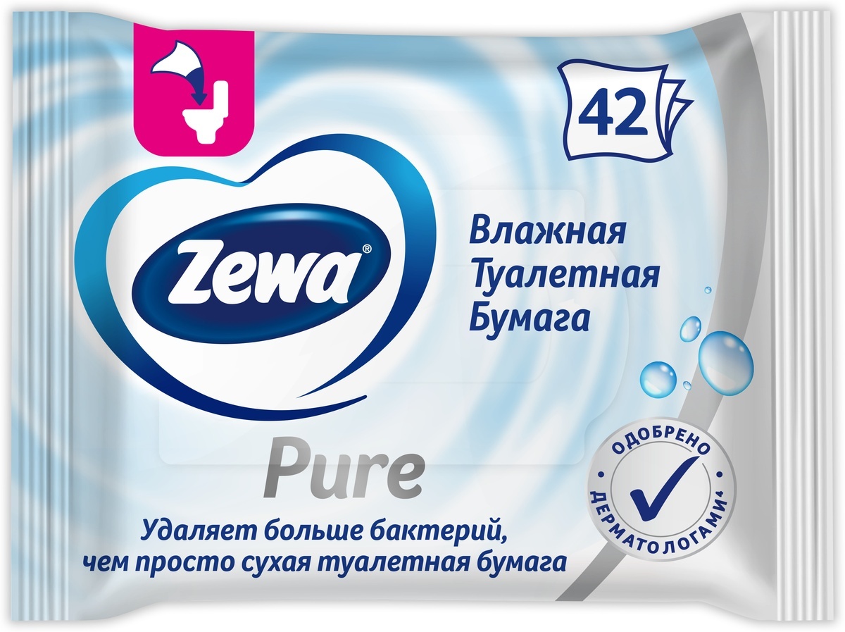 картинка Зева Пьюр / Zewa Pure - Влажная туалетная бумага биоразлагаемая 42 шт