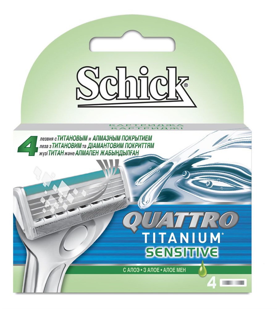 картинка Шик Кватро Титаниум Сенситив / Schick Quattro Titanium Sensitive - Сменные кассеты для бритья 4 шт