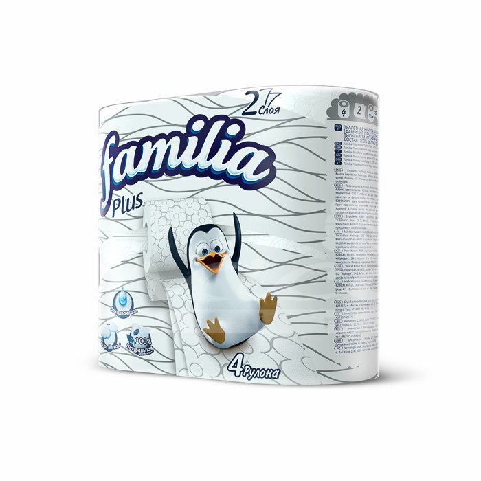 картинка Фэмили плюс / Familia Plus - Туалетная бумага двухслойная, белая, 4 рулона