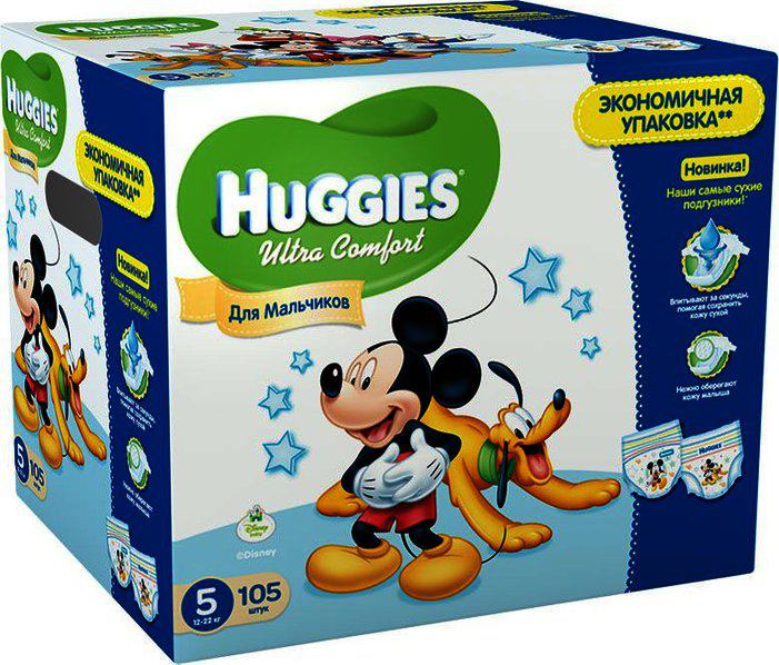 картинка Хаггис / Huggies Подгузники для мальчиков Ultra Comfort Размер 5 (12-22 кг) 105 шт