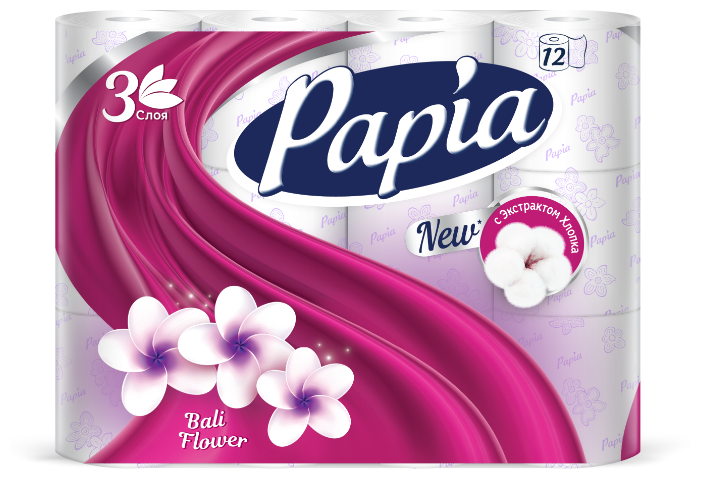 картинка Папиа Балийский Цветок / Papia Bali flower - Туалетная бумага трехслойная 12 рулонов