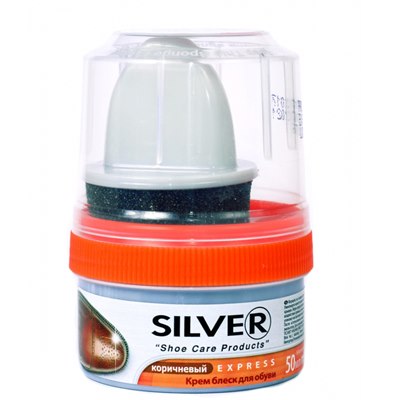 картинка Силвер / Silver - Крем-блеск для обуви с губкой коричневый 50 мл