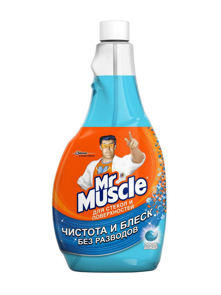 картинка Мистер Мускул / Mr. Muscle - Средство для мытья стекол После дождя сменная бутылка 500 мл (синий)