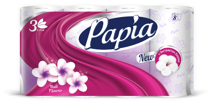 картинка Папиа Балийский Цветок / Papia Bali flower - Туалетная бумага трехслойная 8 рулонов