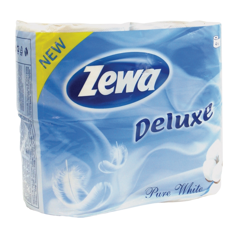 Зева Делюкс / Zewa Deluxe - Туалетная бумага трехслойная, белая, 4 .