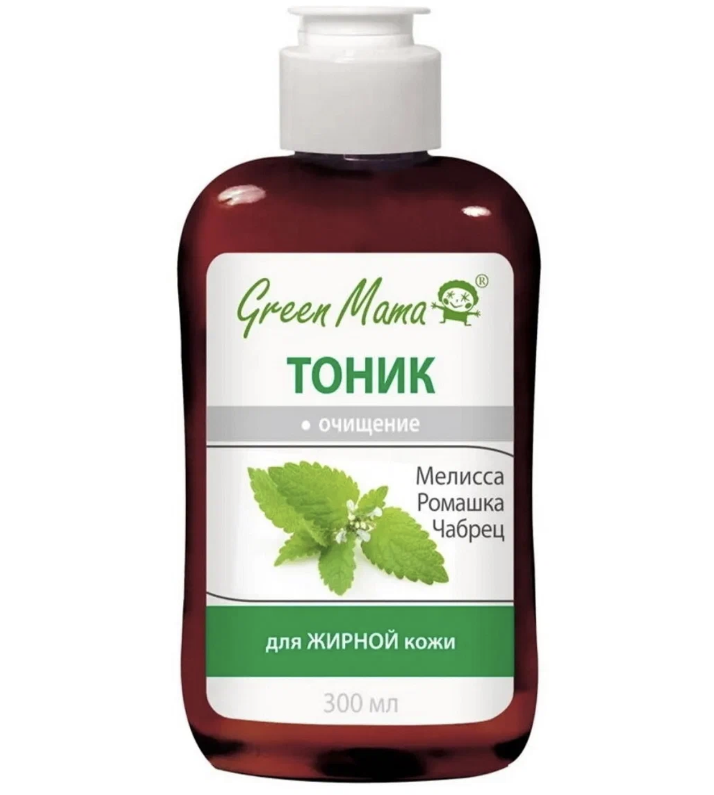 картинка Грин Мама / Green Mama - Тоник для жирной кожи лица очищение Мелисса, ромашка и чабрец 300 мл
