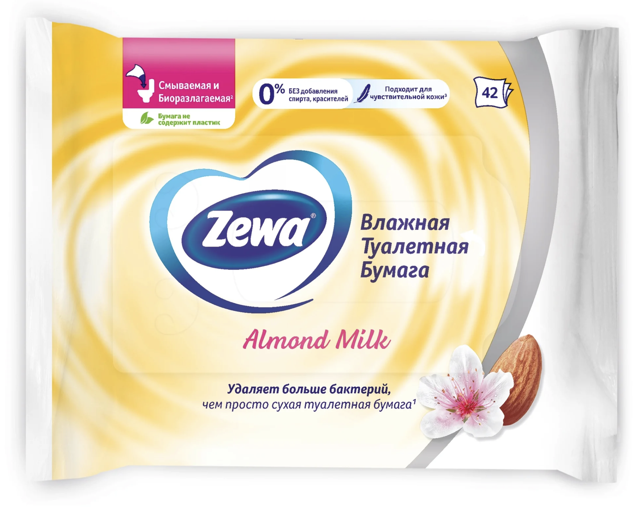 картинка Зева / Zewa - Туалетная бумага влажная Миндальное молочко 42 шт