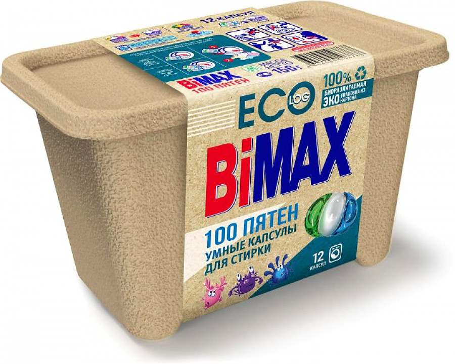 картинка Бимакс 100 пятен / Bimax - Капсулы умные для стирки Eco-упаковка 12 шт