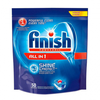 картинка Финиш Блеск и Защита/Finish All In 1 PowerBall Shine & Protect-Таблетки для посудомоечных машин,50шт от магазина