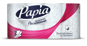 картинка Папиа / Papia - Бумажные полотенца трехслойные, белые, 4 рулона от магазина